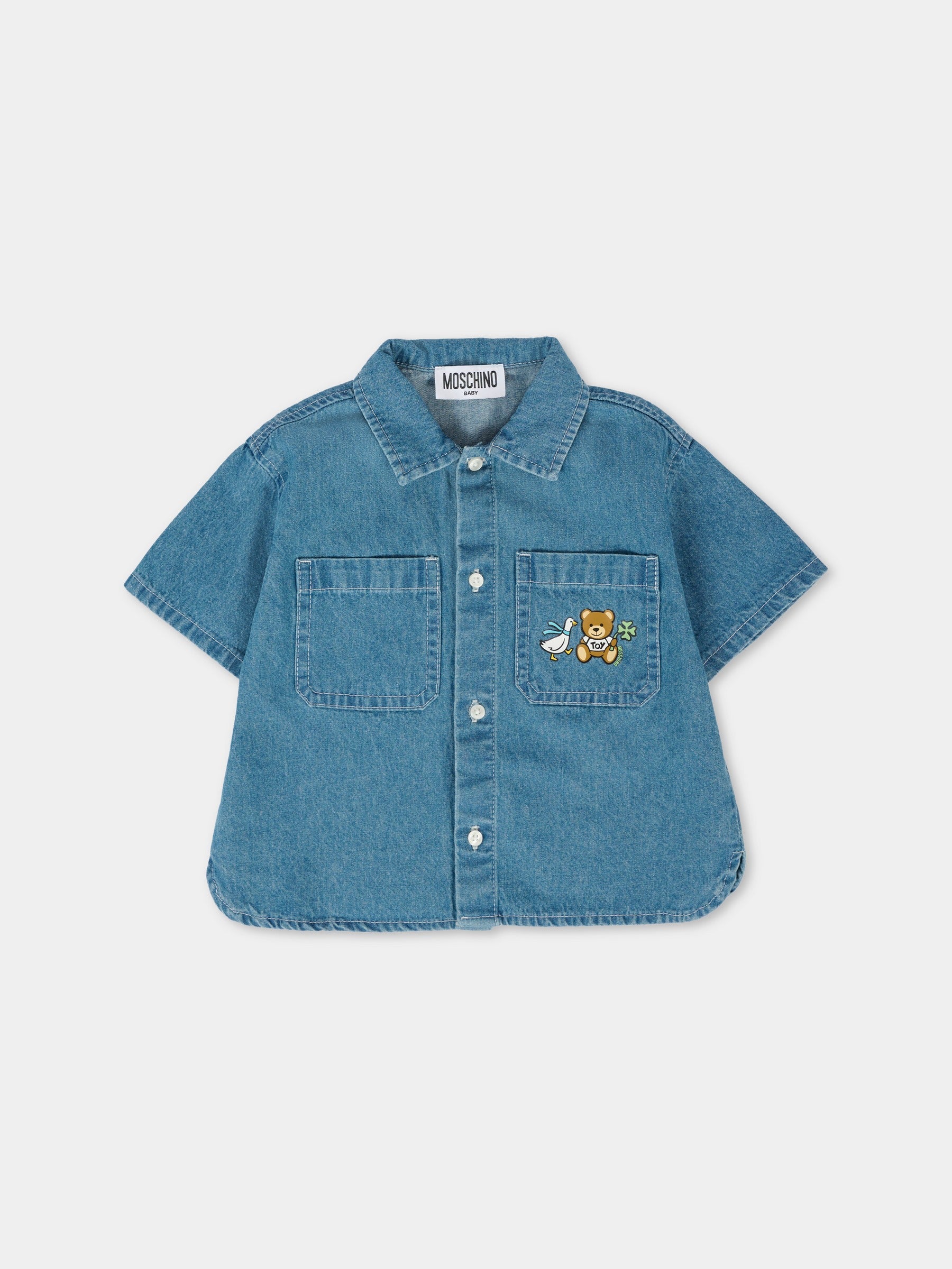 Camicia denim per neonati con Teddy Bear,Moschino Kids,MUC01F L0E13 40933