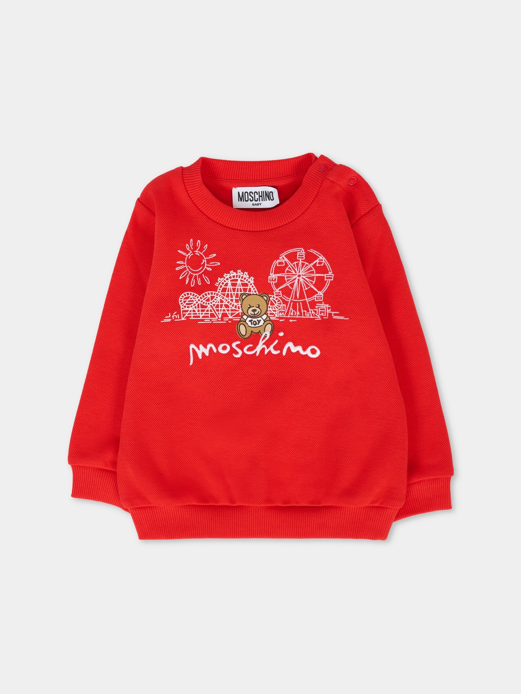 Felpa rossa per neonati con Teddy Bear,Moschino Kids,MUF05T LCA85 50109