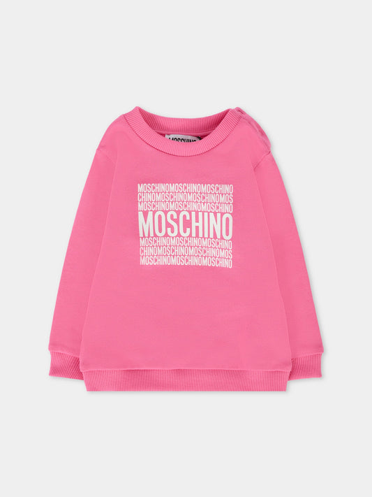 Felpa fucsia per neonata con logo,Moschino Kids,MUF05U LCA74 50533