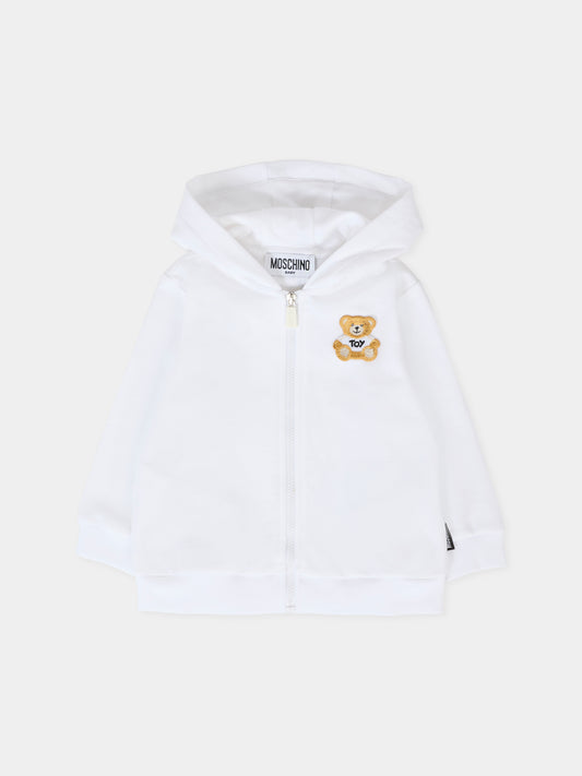 Felpa bianca per neonati con patch Teddy Bear,Moschino Kids,MUF05Y LCA19 10101