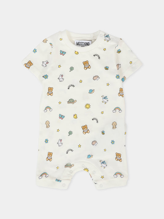 Pagliaccetto bianco per neonati con Teddy Bear e disegni,Moschino Kids,MUT04A LABA6 83449
