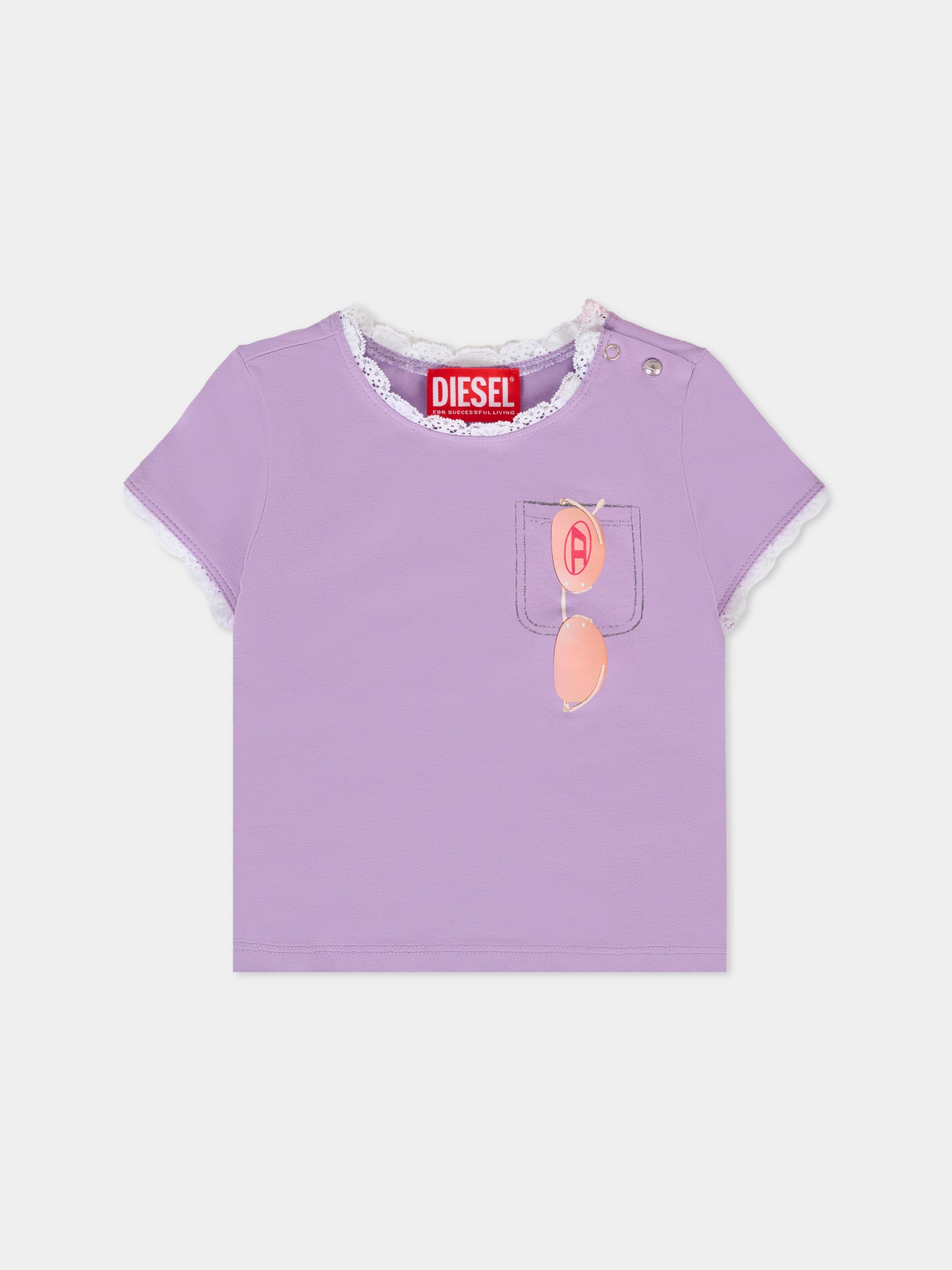 T-shirt lilla per neonata con stampa occhiali,Diesel,K00636 0AFAA K64A