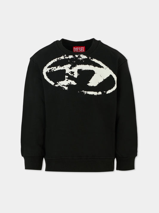 Felpa nera per bambino con logo,Diesel,J02213 KYAQK K900