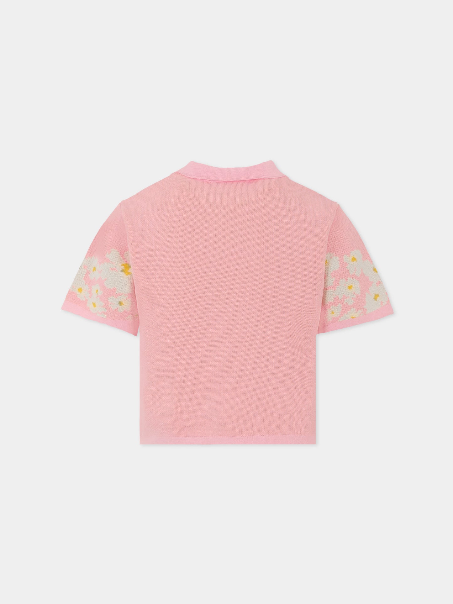 Polo rosa per bambina con fiori,Msgm Kids,S5MSJGJP096 MS003