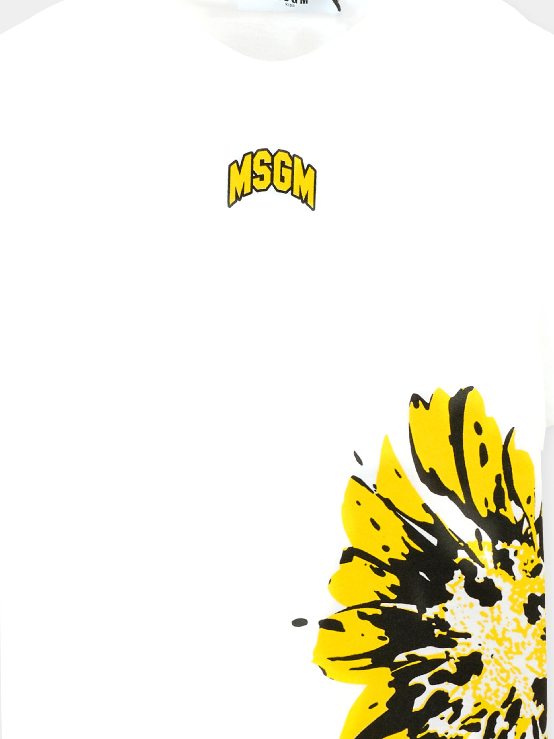 T-shirt bianca per bambina con fiore giallo,Msgm Kids,S5MSJGTH120 001