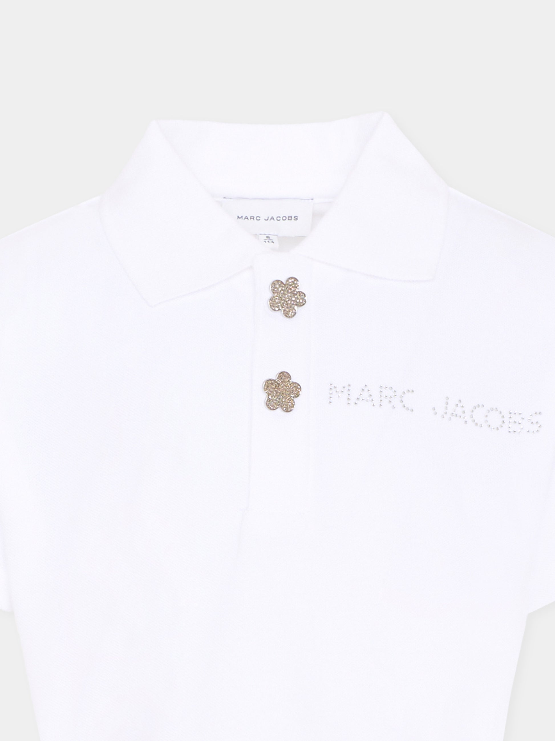 Polo bianca per bambina con logo strass,Marc Jacobs,W60739 10P