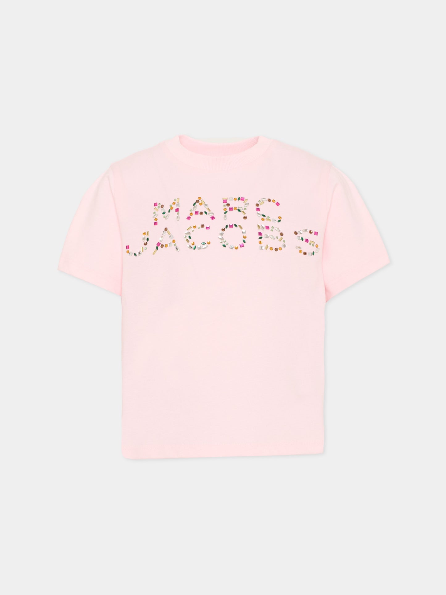 T-shirt rosa per bambina con logo e cristalli,Marc Jacobs,W60746 475