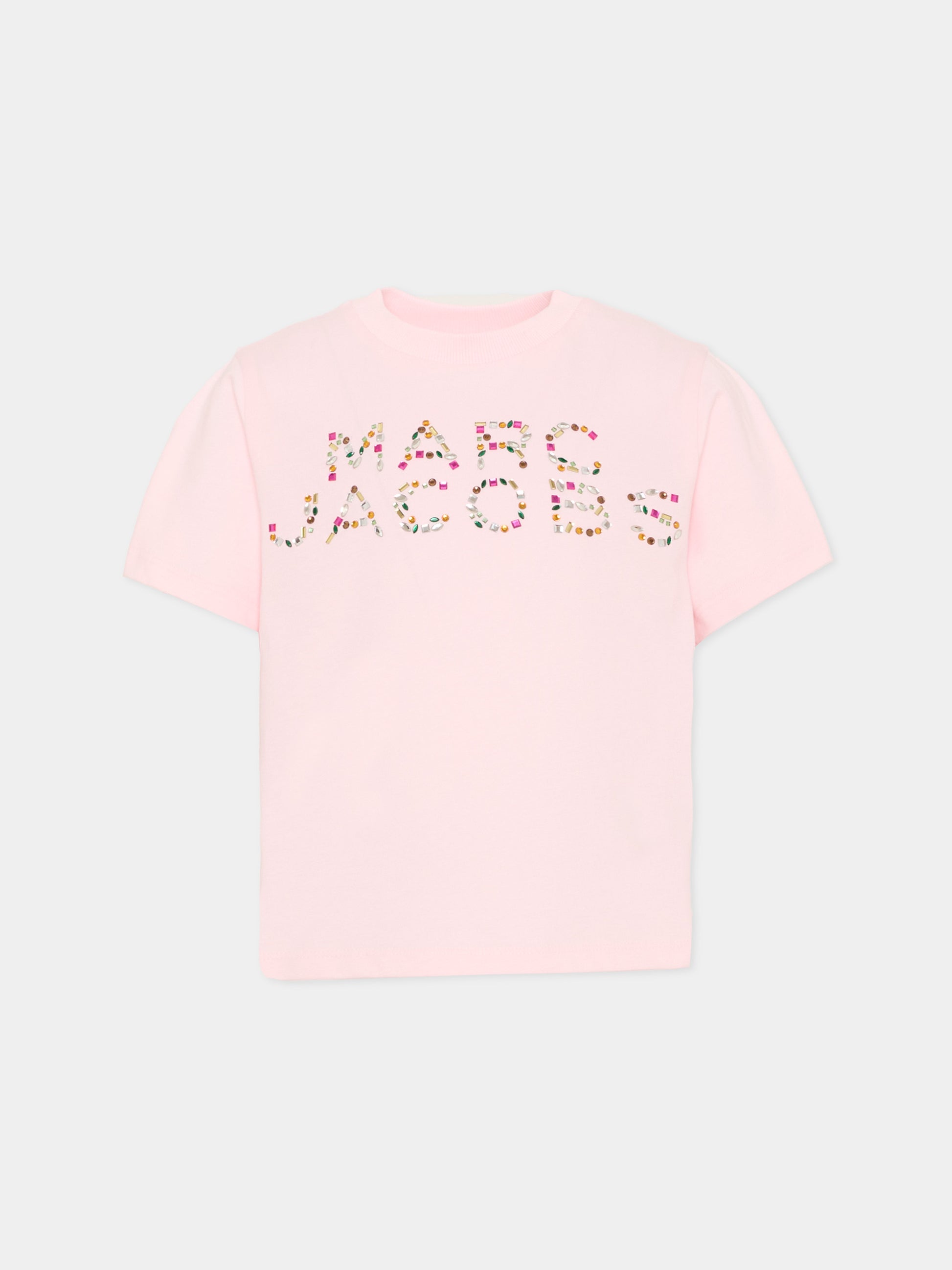 T-shirt rosa per bambina con logo e cristalli,Marc Jacobs,W60746 475