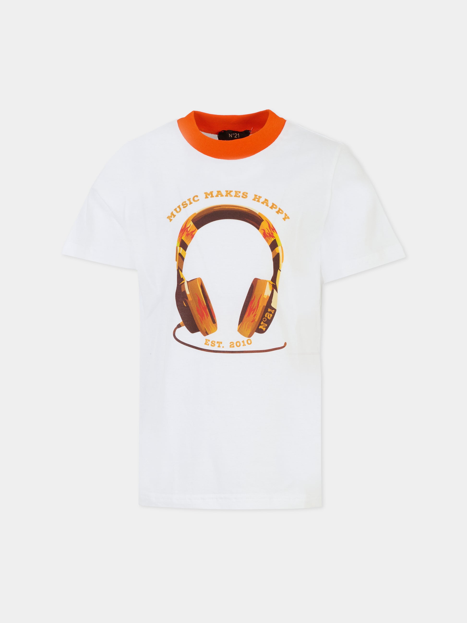 T-shirt bianca per bambino con stampa cuffie,N°21 Kids,N2103H N0199 0N100