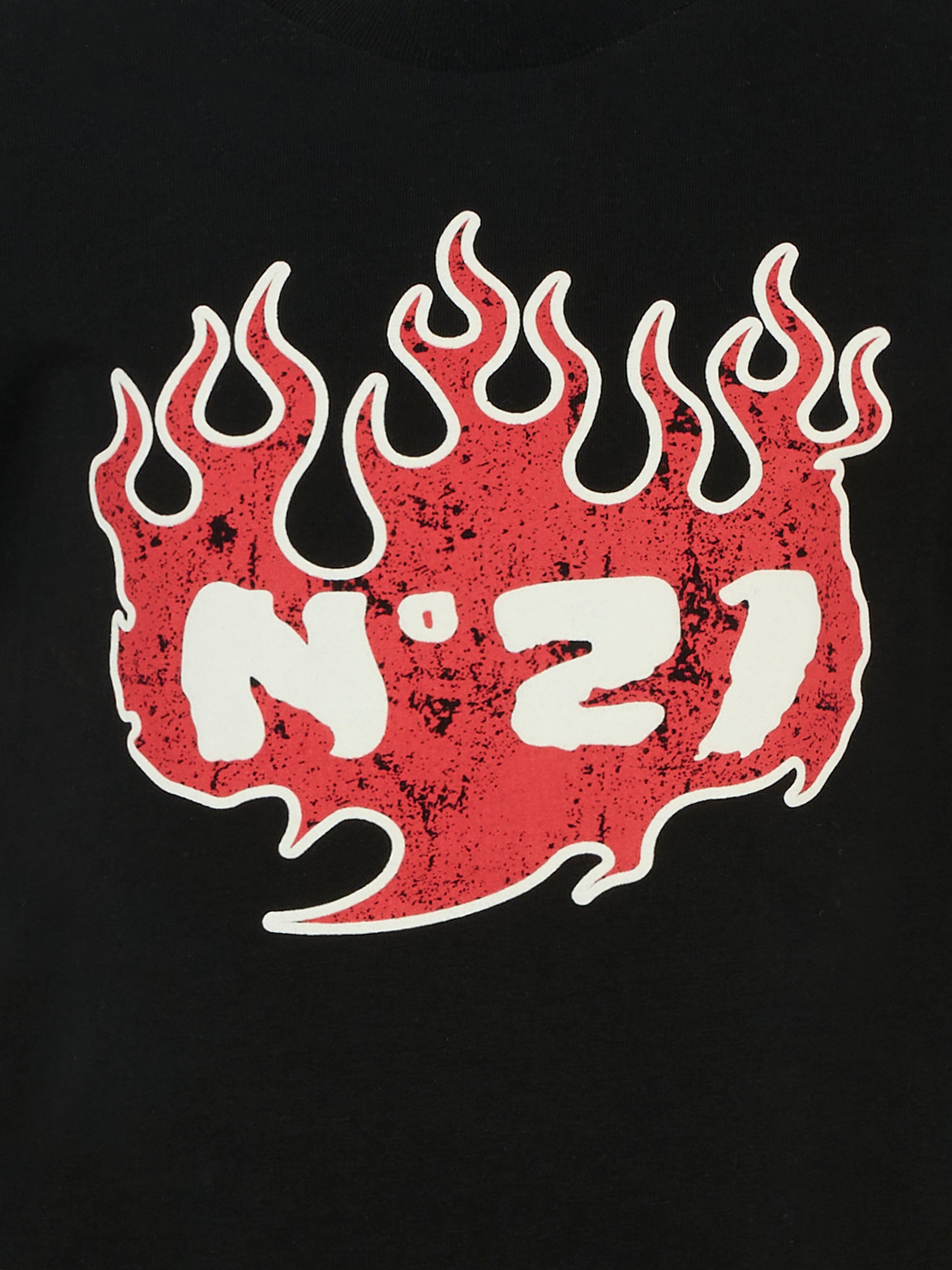 T-shirt nera per bambino con fiamme,N°21 Kids,N2103M N0080 0N900