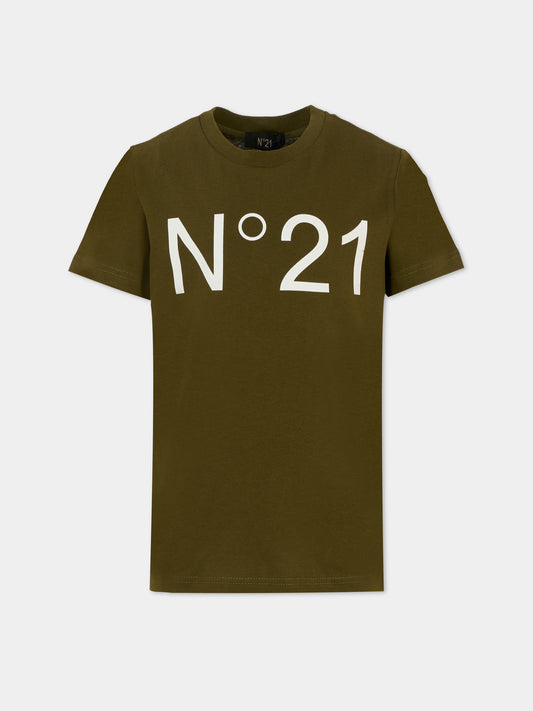 T-shirt verde per bambini con logo,N°21 Kids,N21173 N0153 0N514