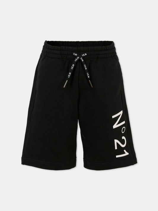 Shorts neri per bambino con logo,N°21 Kids,N21614 N0154 0N900