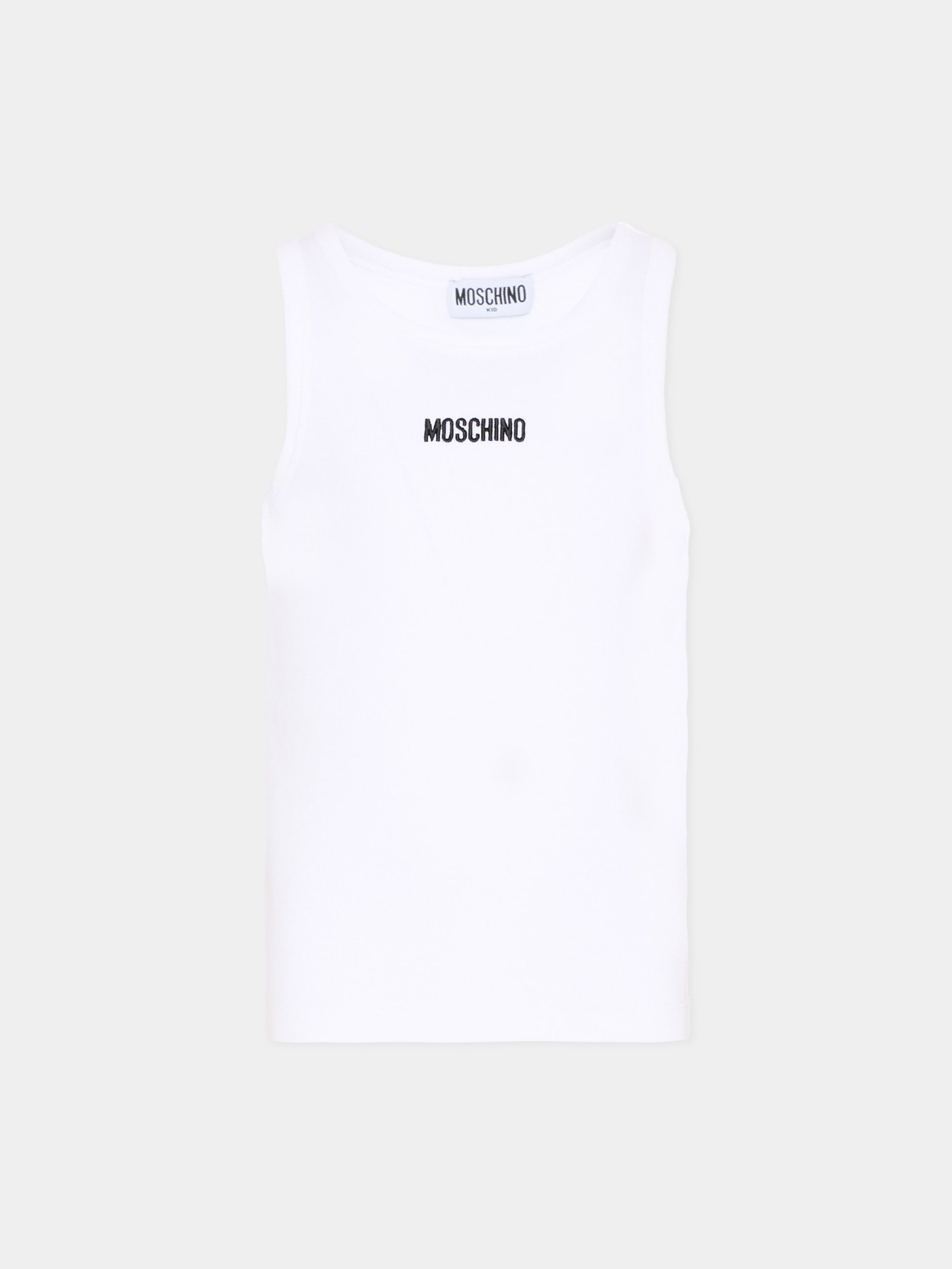 Canotta bianca per bambina con logo,Moschino Kids,HAM06M LBA39 10101