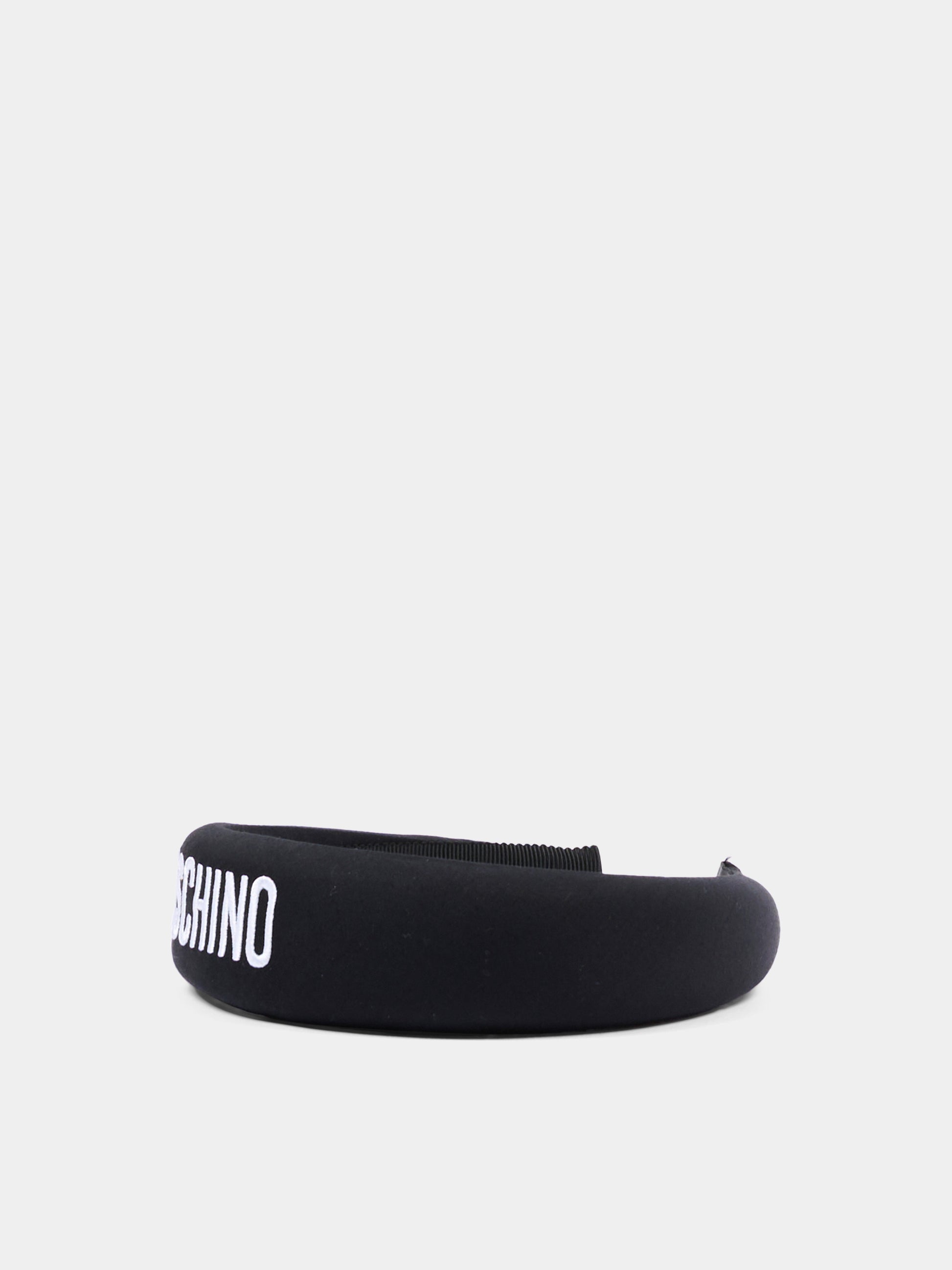 Cerchietto nero per bambina con logo,Moschino Kids,HAX01N LLA12 60100