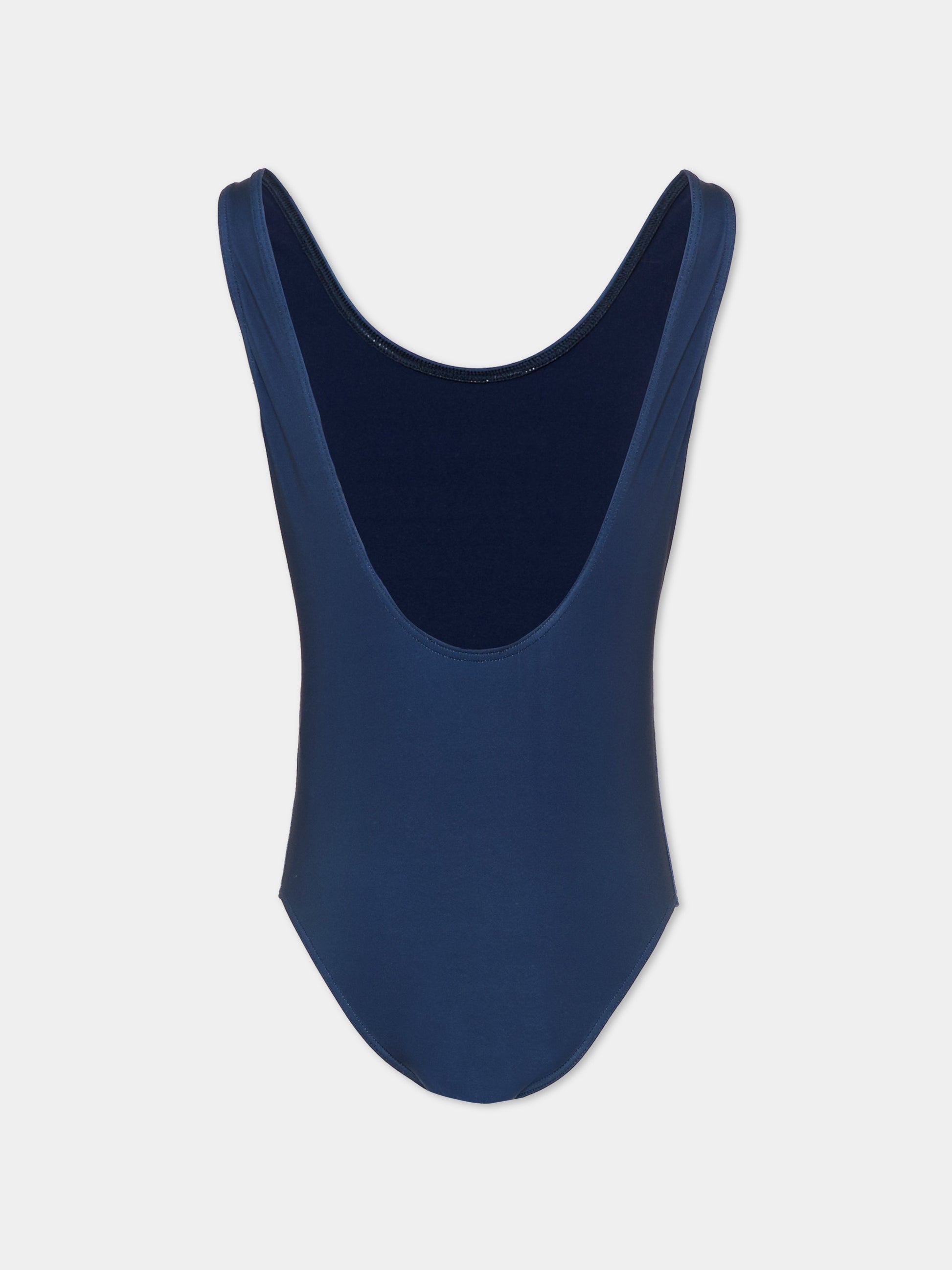 Costume intero blu per bambina con logo,Moschino Kids,HDL016 LKA11 40016