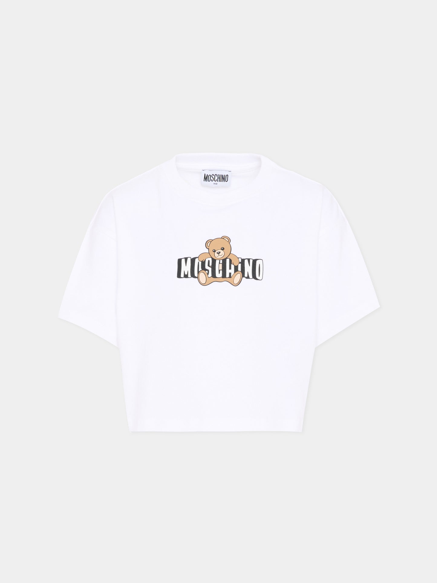 T-Shirt bianca per bambina con Teddy Bear,Moschino Kids,HDM072 LBA00 10101