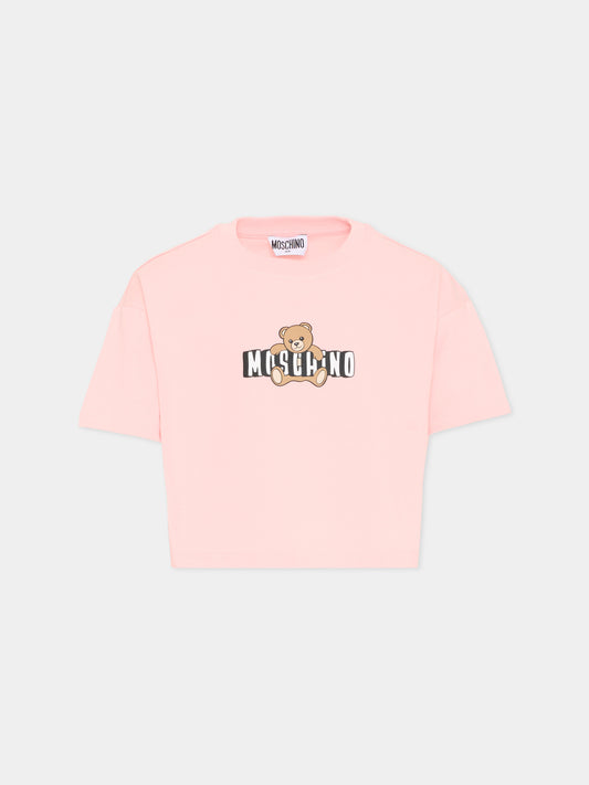 T-Shirt rosa per bambina con Teddy Bear,Moschino Kids,HDM072 LBA00 50209