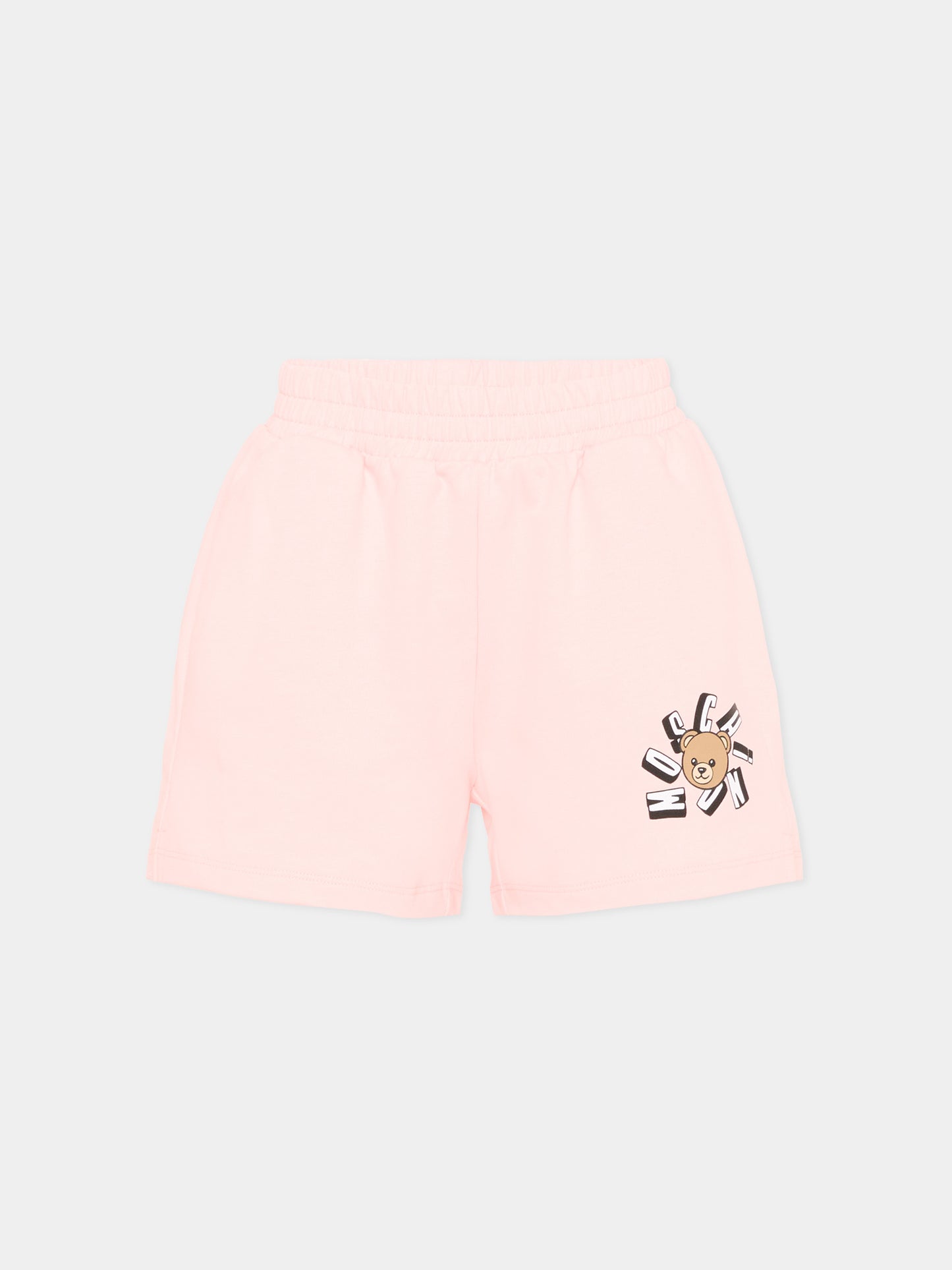 Shorts sportivi rosa per bambina con Teddy Bear,Moschino Kids,HDQ025 LCA19 50209