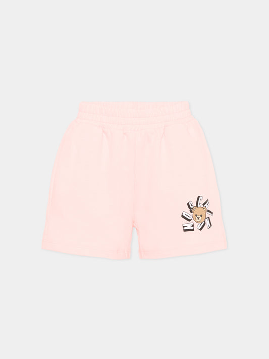 Shorts sportivi rosa per bambina con Teddy Bear,Moschino Kids,HDQ025 LCA19 50209