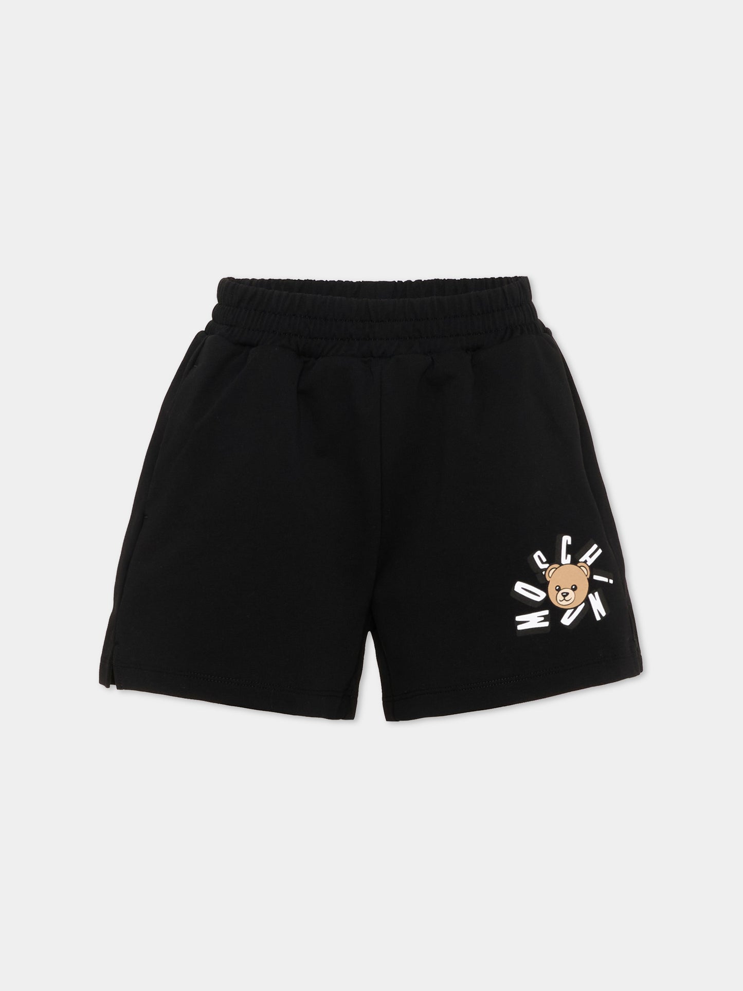Shorts sportivi neri per bambina con Teddy Bear,Moschino Kids,HDQ025 LCA19 60100