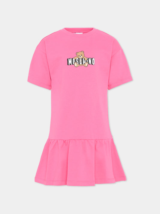 Vestito fucsia per bambina con Teddy Bear,Moschino Kids,HDV0HL LCA19 50533