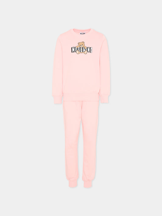 Completo sportivo rosa per bambina con Teddy Bear,Moschino Kids,HPK03E LCA19 50209