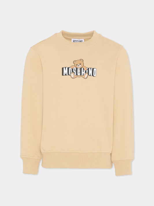 Felpa beige per bambini con Teddy Bear,Moschino Kids,HUF09U LCA19 20829