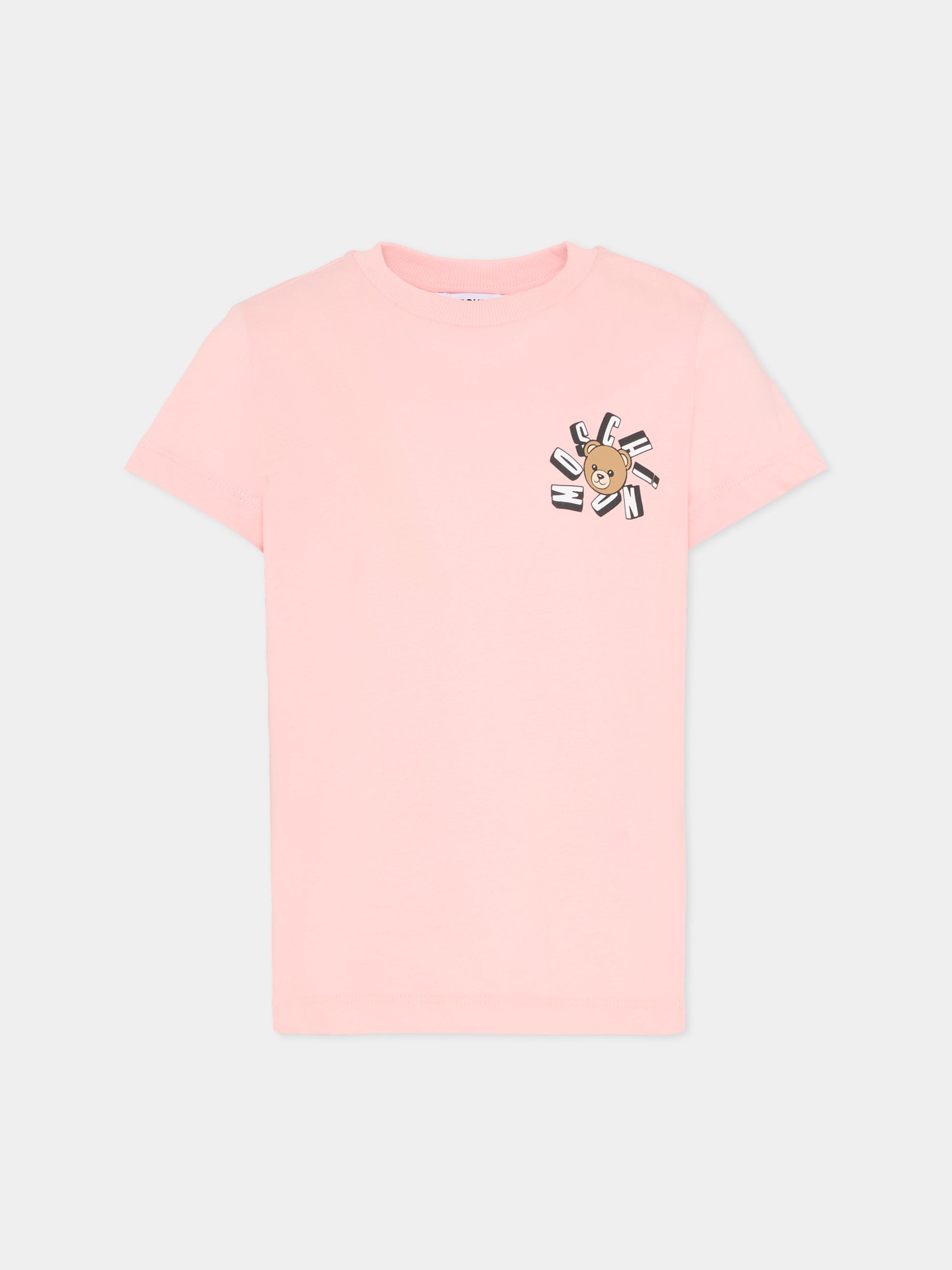T-shirt rosa per bambina con Teddy Bear,Moschino Kids,HUM05O LAA03 50209