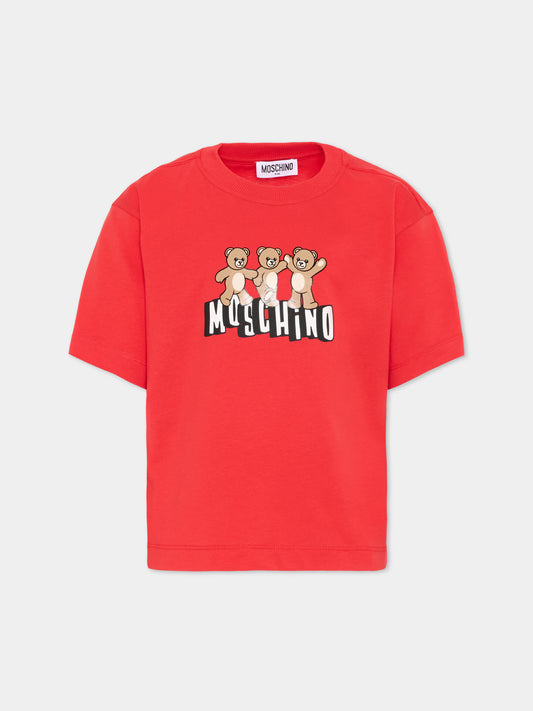 T-Shirt rossa per bambini con Teddy Bear,Moschino Kids,HUM05P LAA23 50109