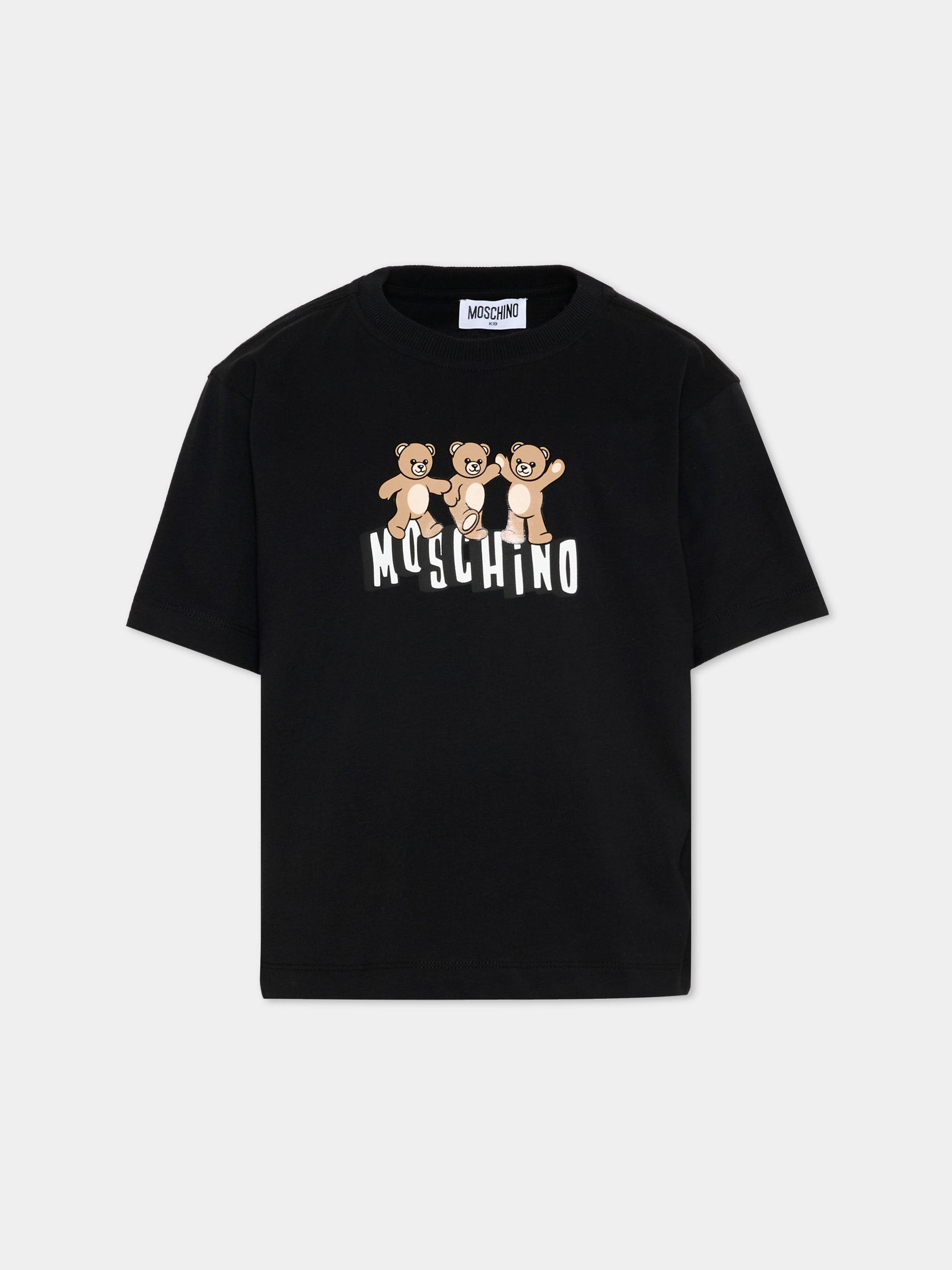 T-Shirt nera per bambini con Teddy Bear,Moschino Kids,HUM05P LAA23 60100