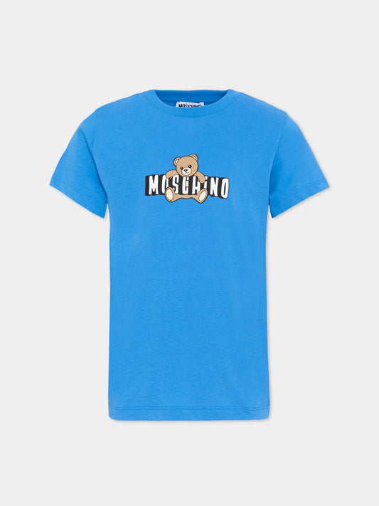 T-Shirt blu per bambini  con Teddy Bear,Moschino Kids,HZM058 LAA03 40630