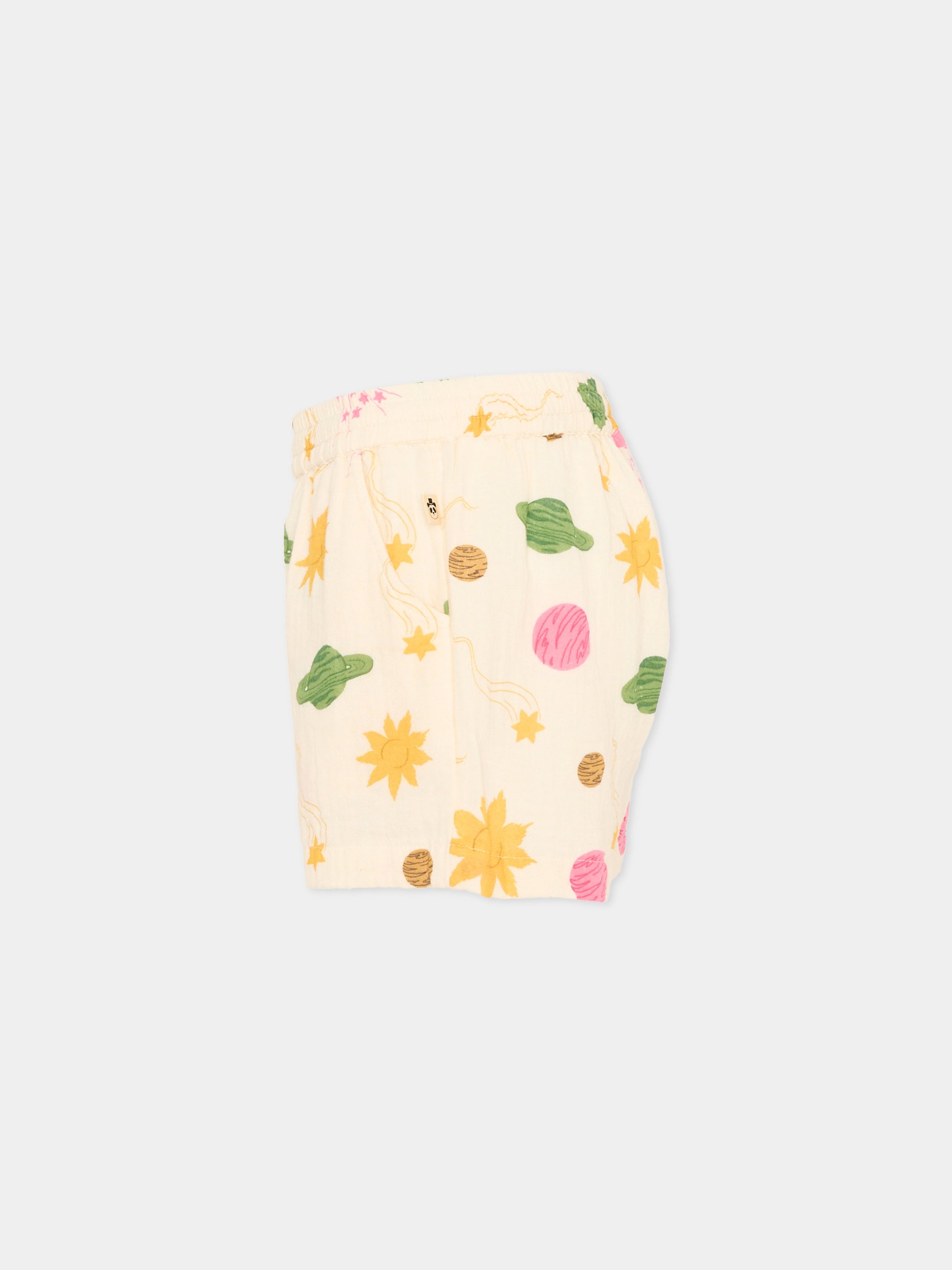 Shorts sportivi avorio per bambina con stampa pianeti,Mini Rodini,2623010711
