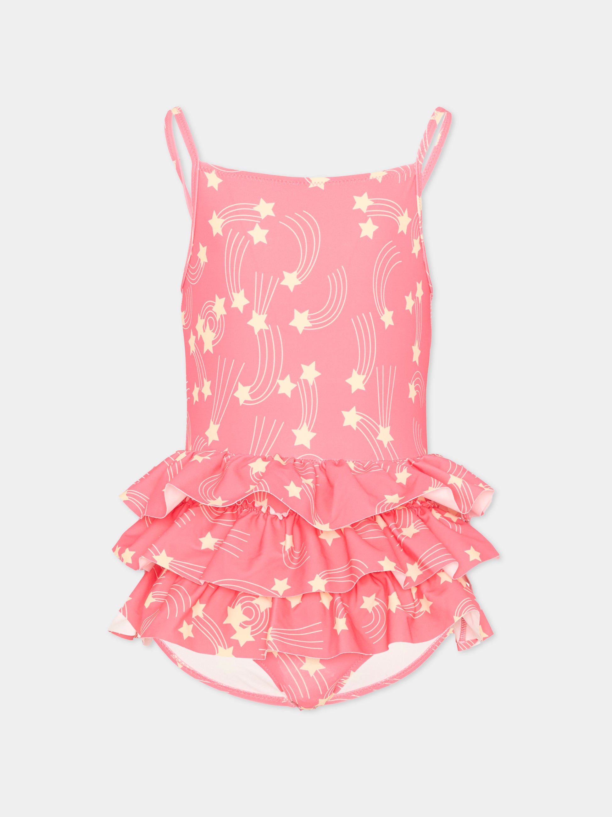 Costume intero rosa per bambina con stelle,Mini Rodini,2628010628