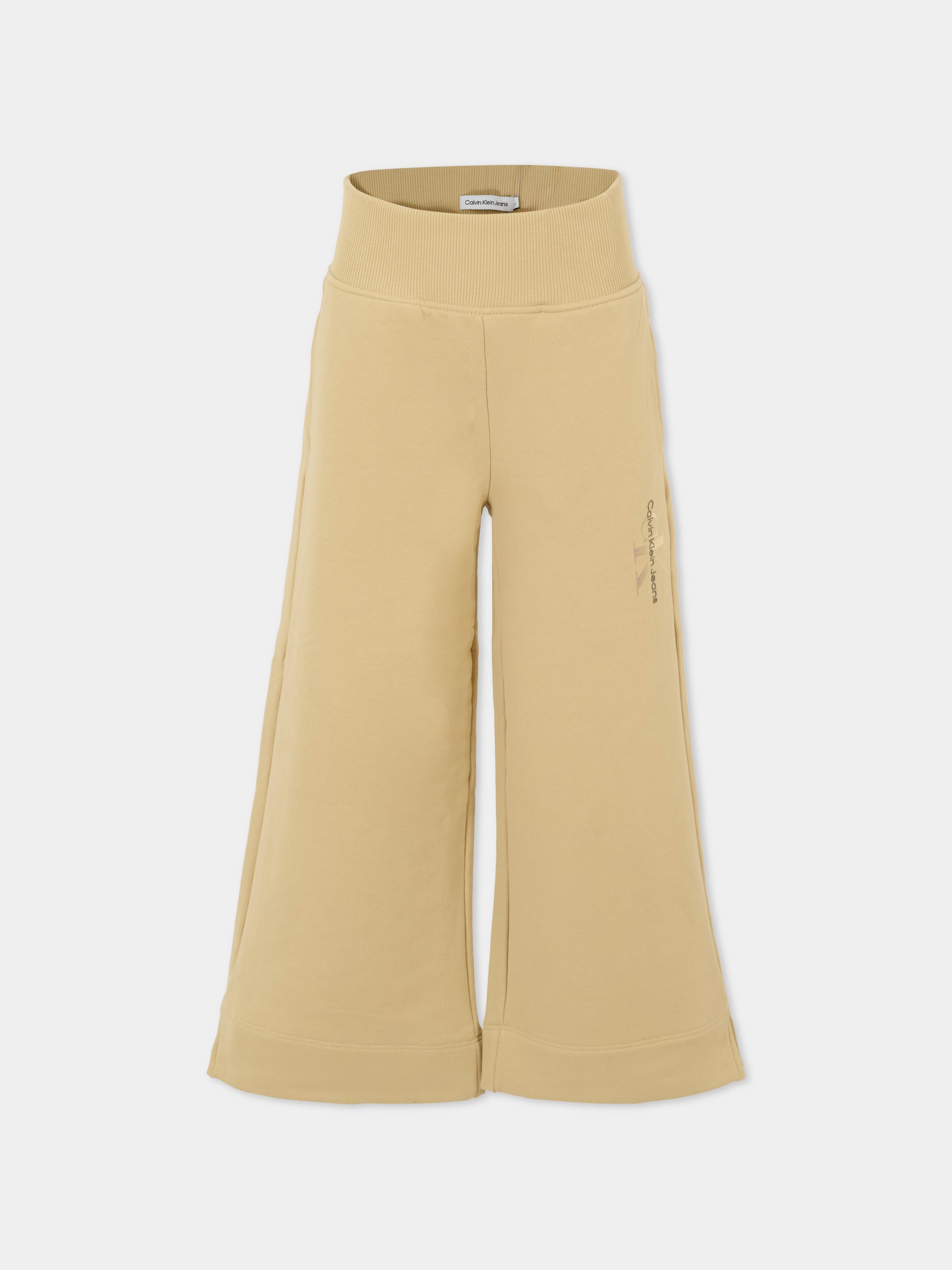 Pantaloni beige per bambina con logo,Calvin Klein Kids,IG0IG02515 RAE