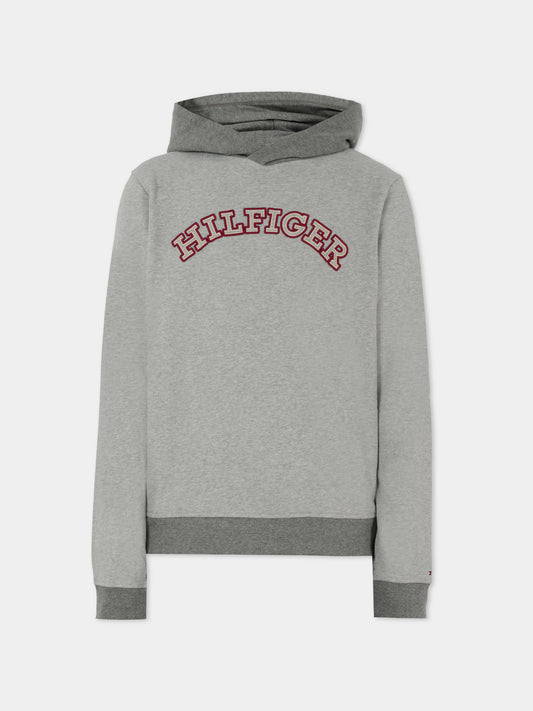 Felpa grigia per bambini con logo ricamato,Tommy Hilfiger Junior,KB0KB09190 P1A