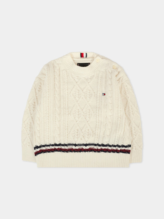Maglione avorio per neonato con bandierina,Tommy Hilfiger Junior,KB0KB09257 Z00