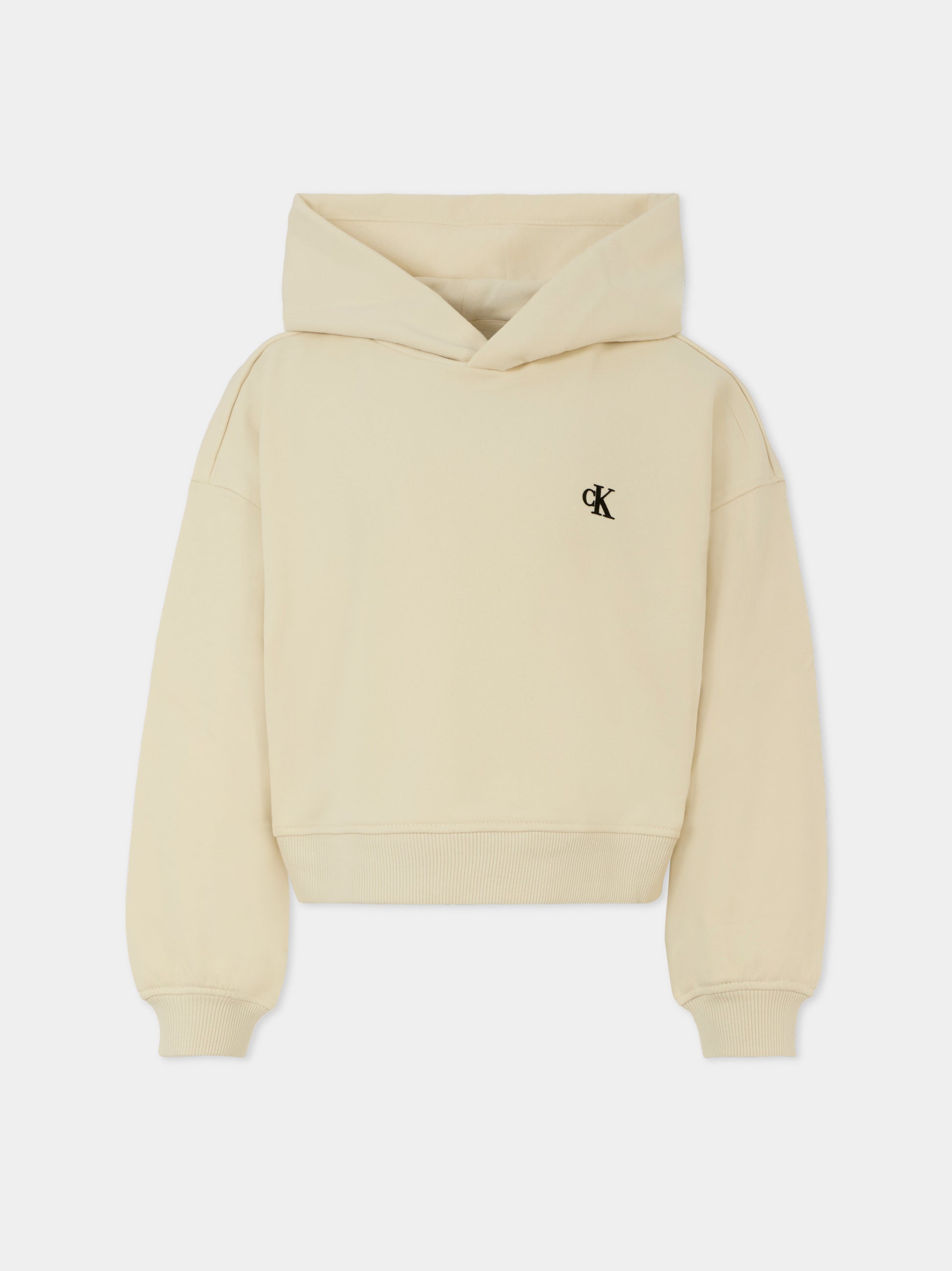 Felpa crop beige per bambina con logo ricamato,Calvin Klein Kids,IG0IG02747 CKS