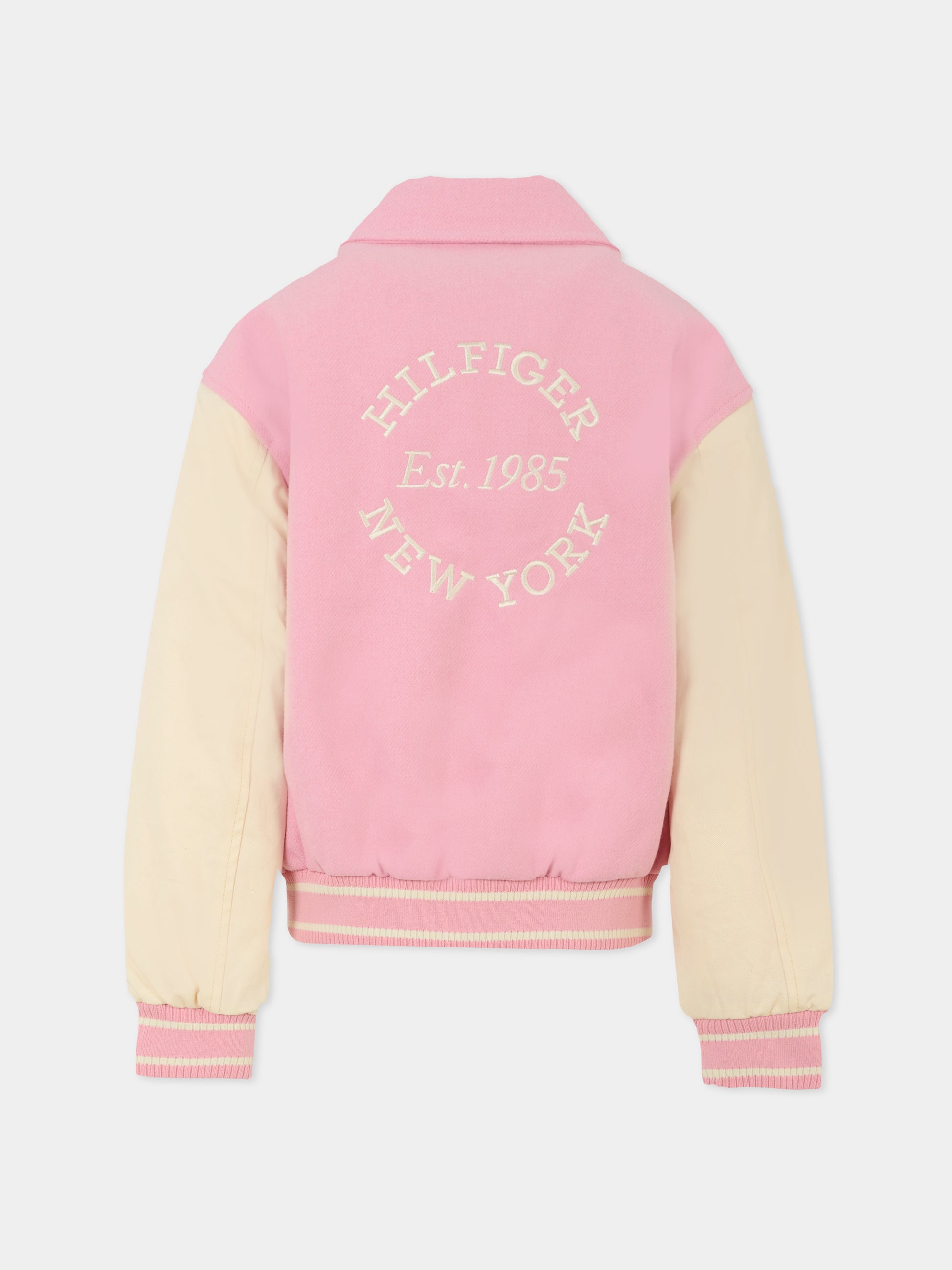 Bomber rosa per bambina con bandierina e logo,Tommy Hilfiger Junior,KG0KG08316 TPF