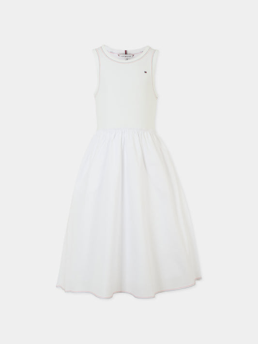 Vestito bianco per bambina con bandierina,Tommy Hilfiger Junior,KG0KG08474 YBR