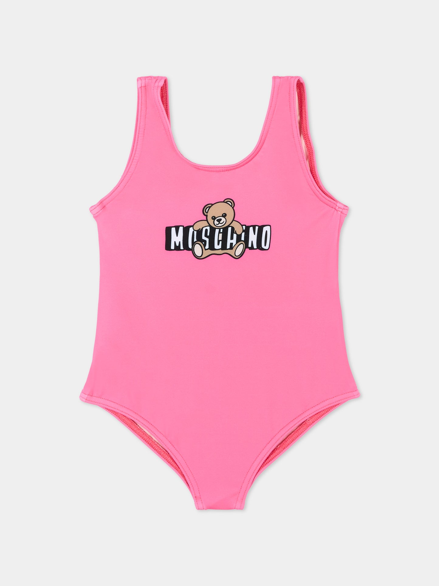 Costume intero fucsia per neonata con logo Teddy,Moschino Kids,M2L00A LKA11 50533