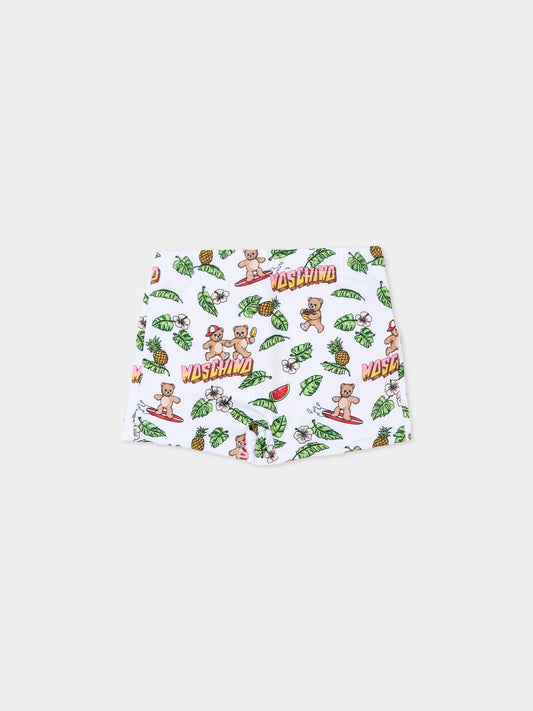 Boxer mare bianco per neonato stampa teddy,Moschino Kids,M5L006 LKA11 83657