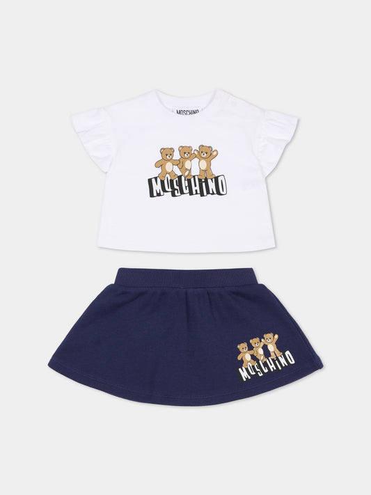 Completo blu per neonata con Teddy Bears,Moschino Kids,MBG01G LCA89 83240