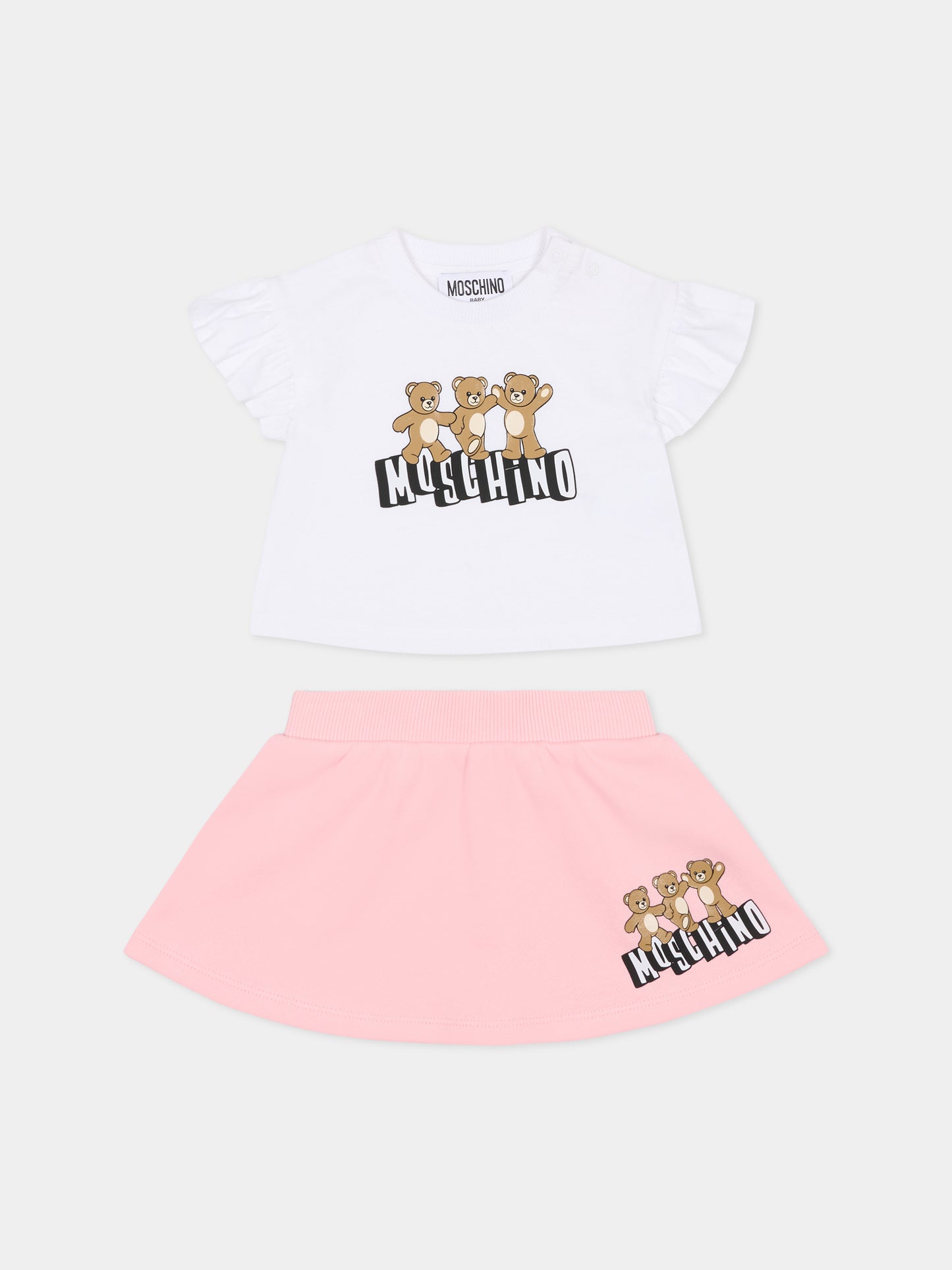 Completo rosa per neonata con Teddy Bears,Moschino Kids,MBG01G LCA89 85010