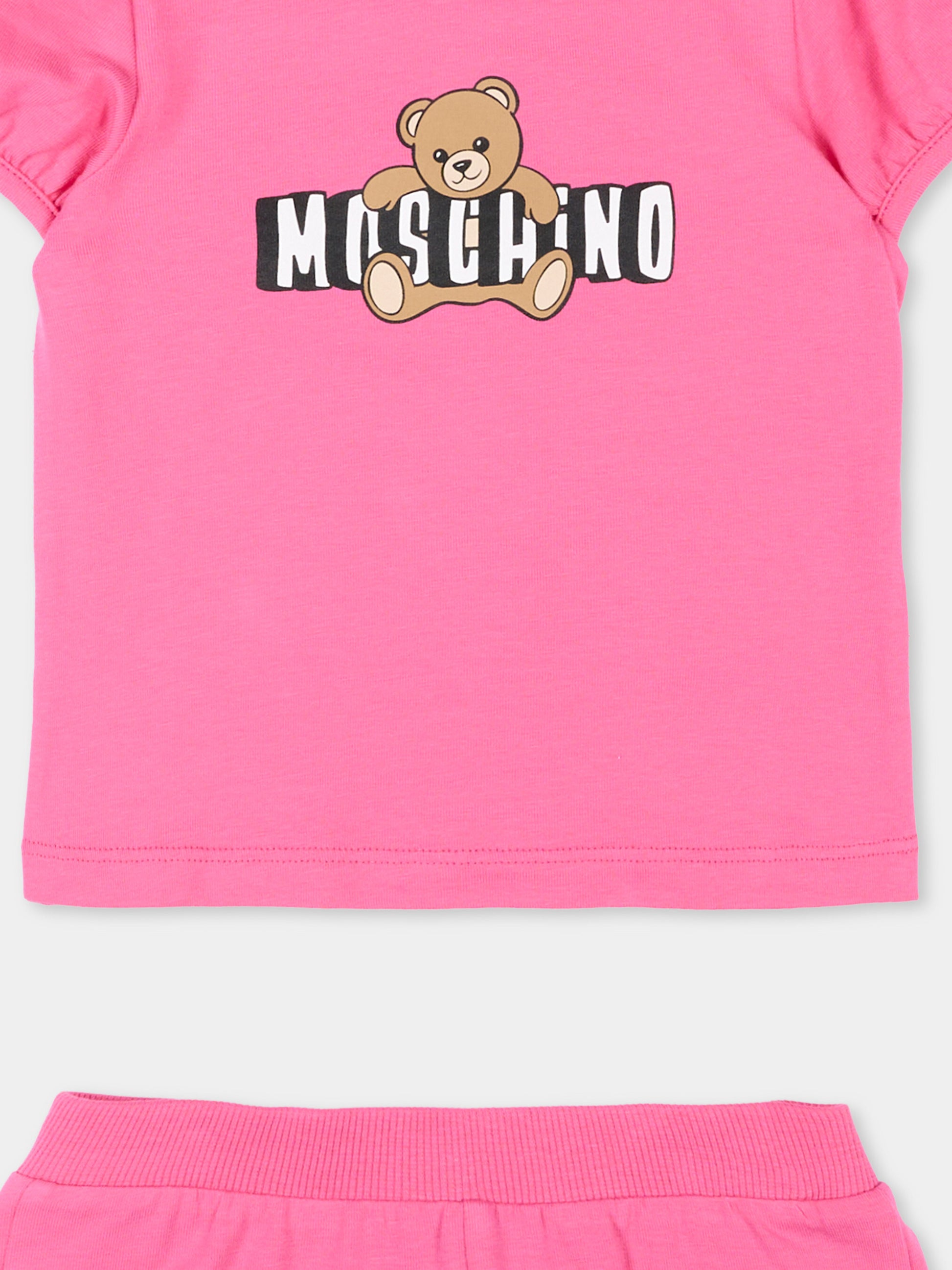 Completo sportivo fucsia per neonata con logo,Moschino Kids,MBG01O LBA00 50533