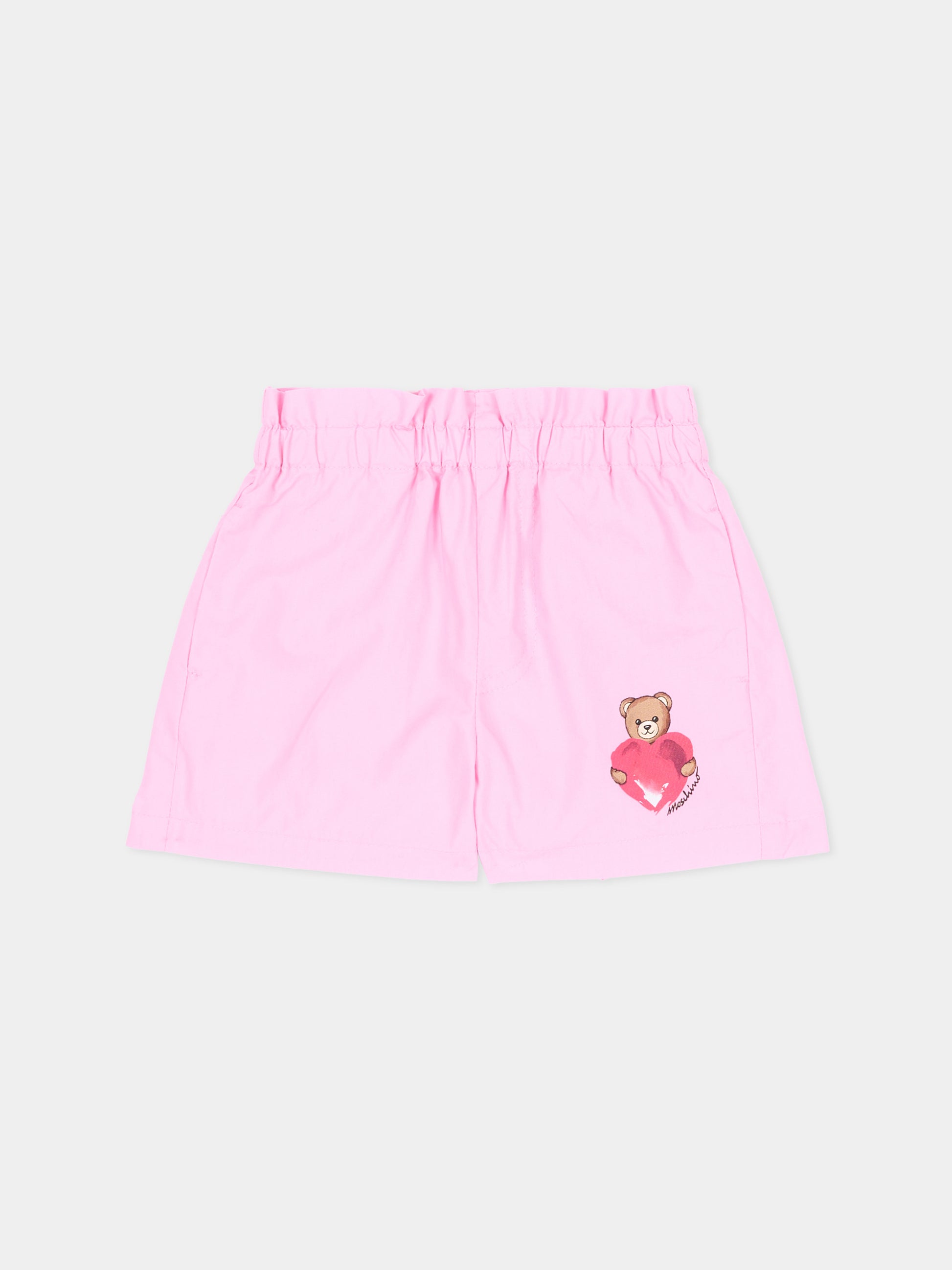 Shorts sportivi rosa per neonata con Teddy Bear,Moschino Kids,MDQ00F LLA10 51473