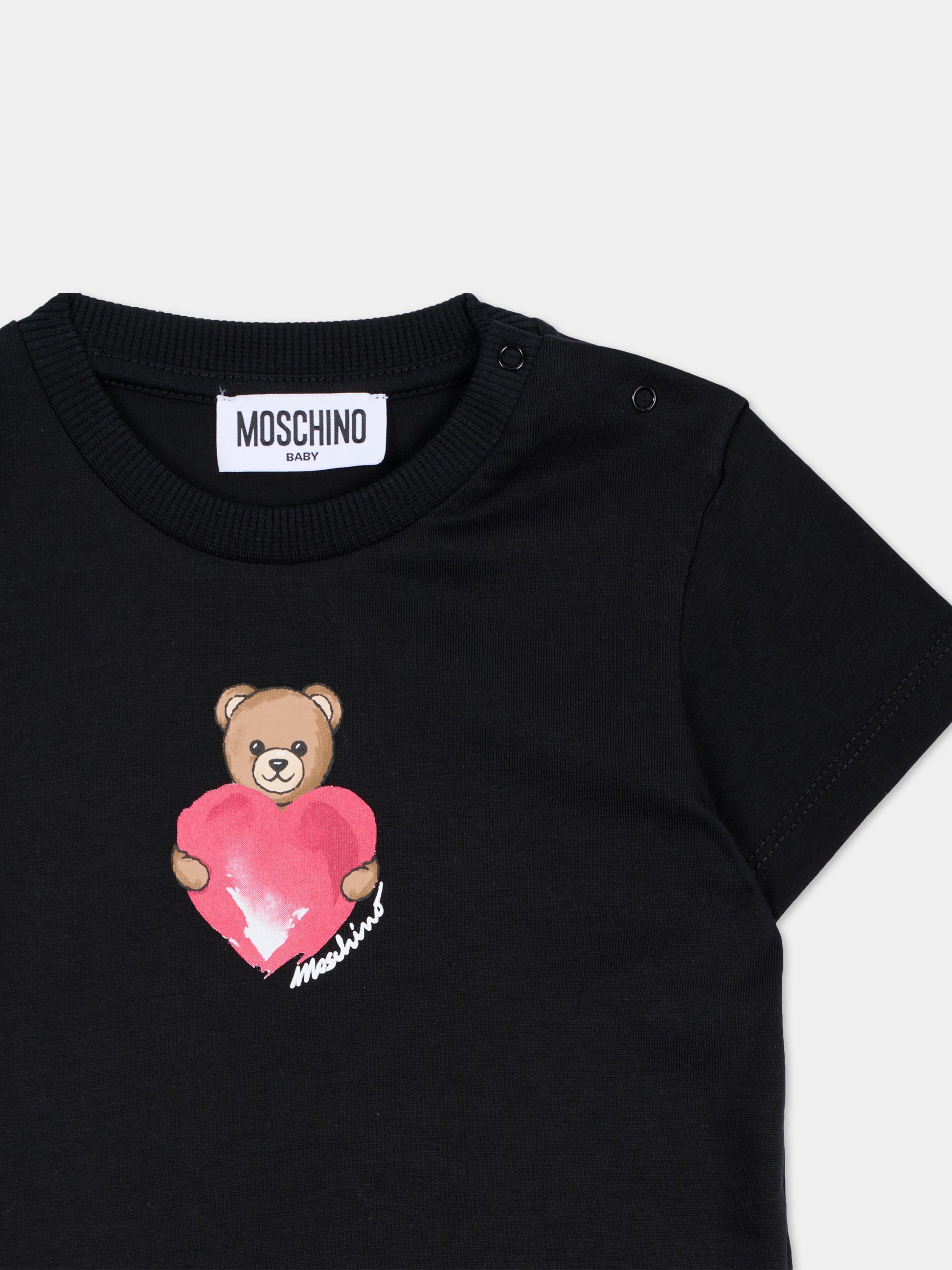 Vestito nero per neonata con Teddy Bear e cuore,Moschino Kids,MDV0DJ LAA02 60100