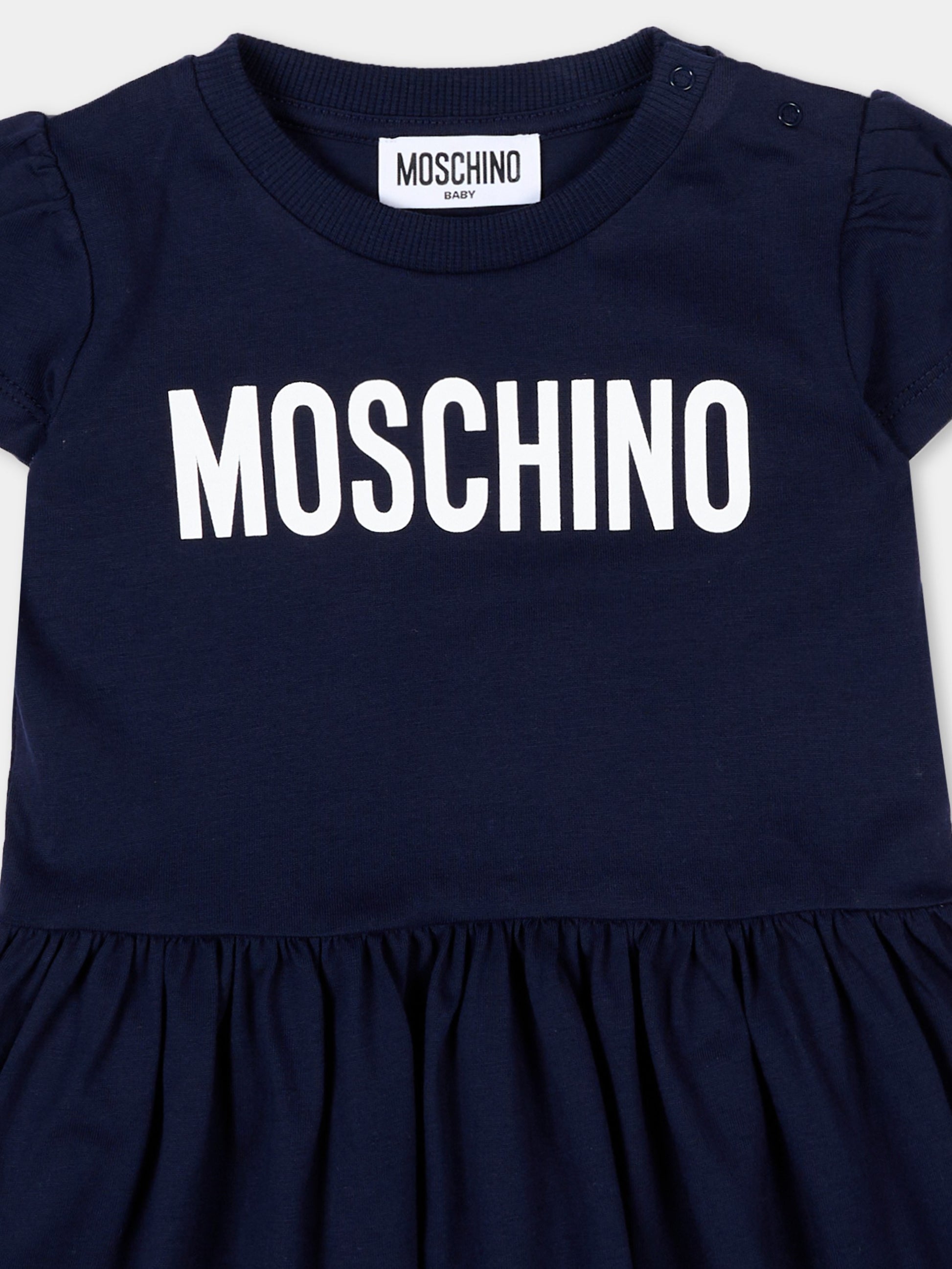 Vestito blu per neonata con logo,Moschino Kids,MDV0DM LAA02 40016