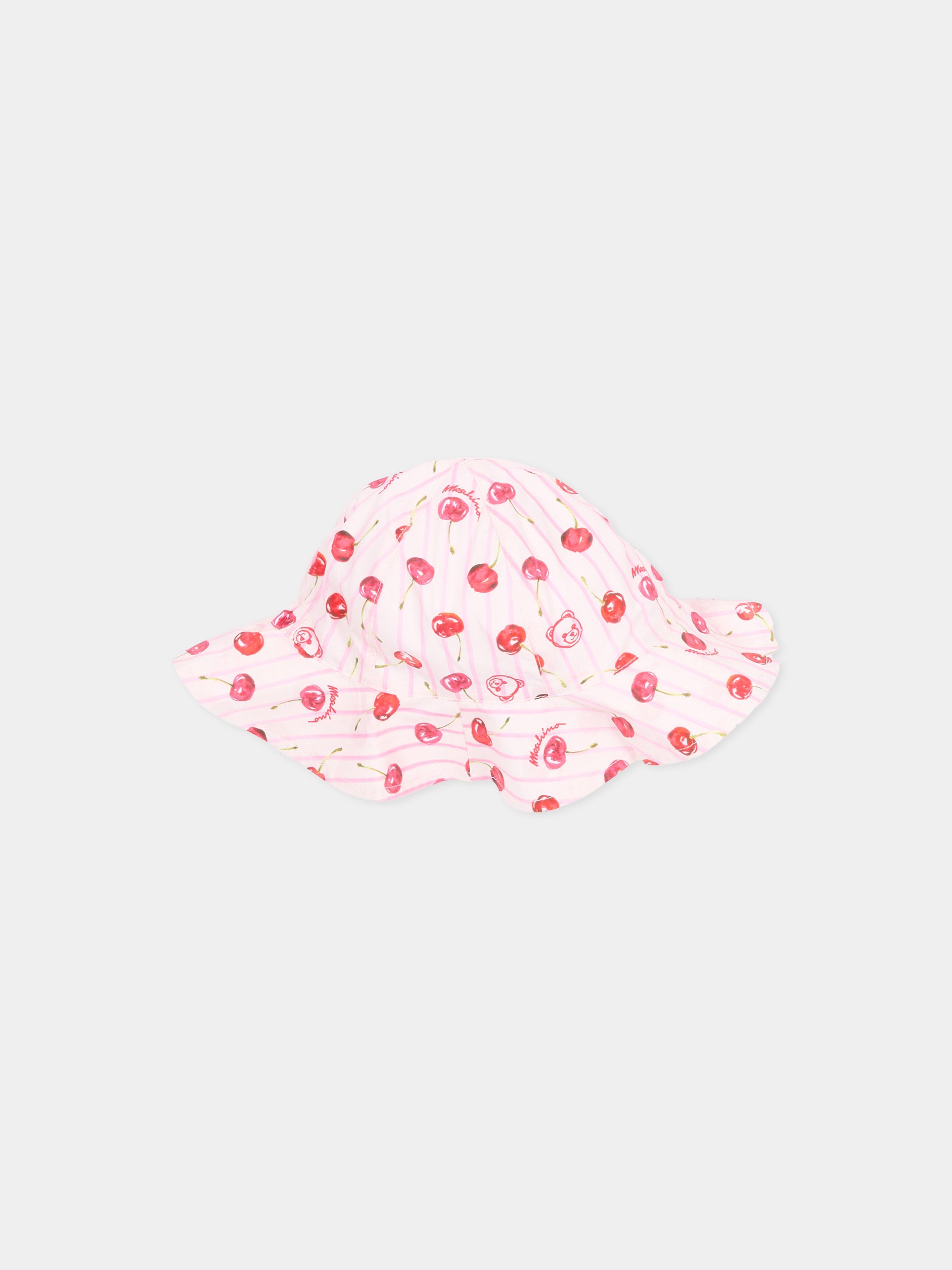 Cloche rosa per neonata con stampa ciliegie,Moschino Kids,MDX028 LLB66 83658