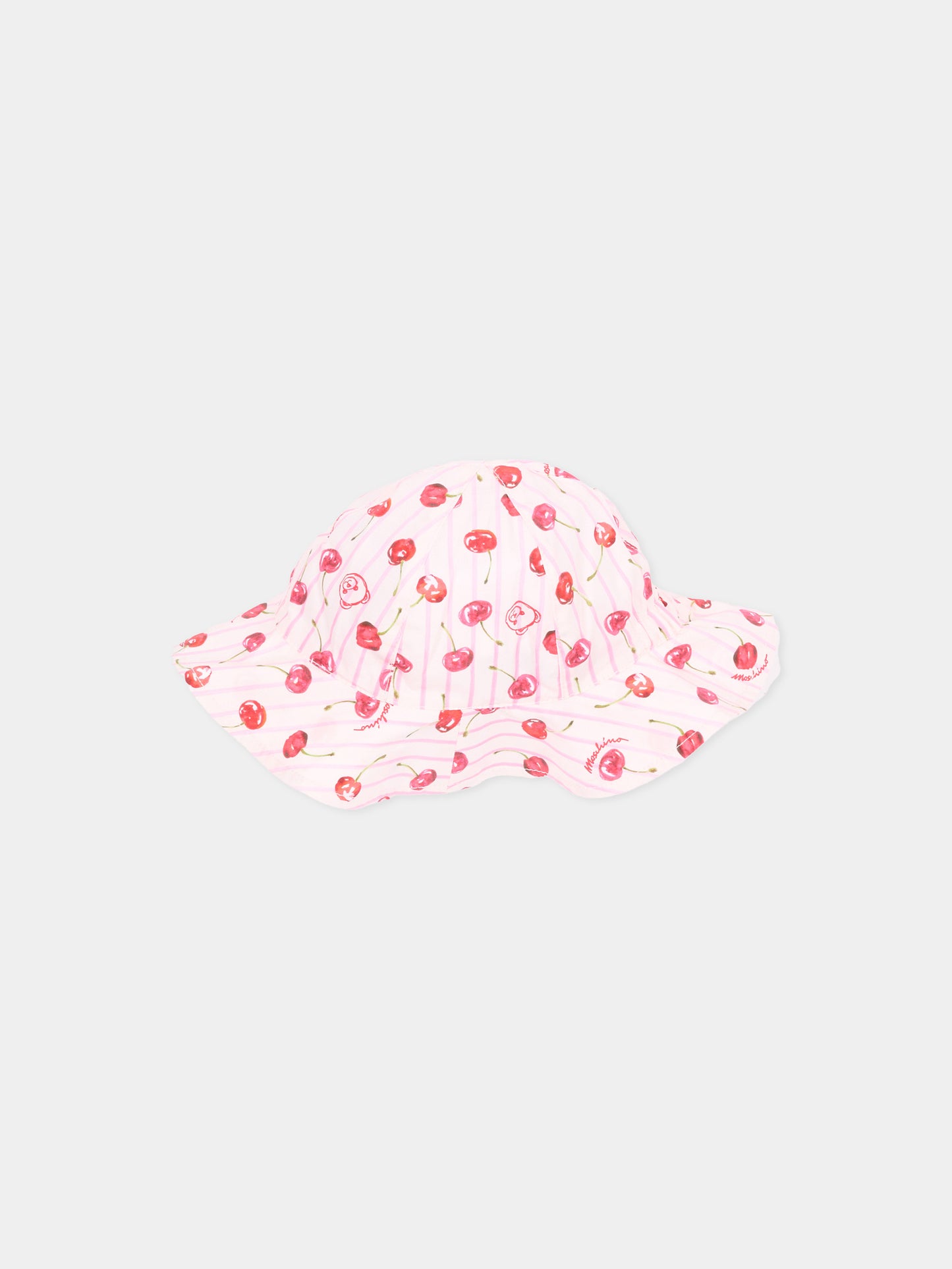 Cloche rosa per neonata con stampa ciliegie,Moschino Kids,MDX028 LLB66 83658