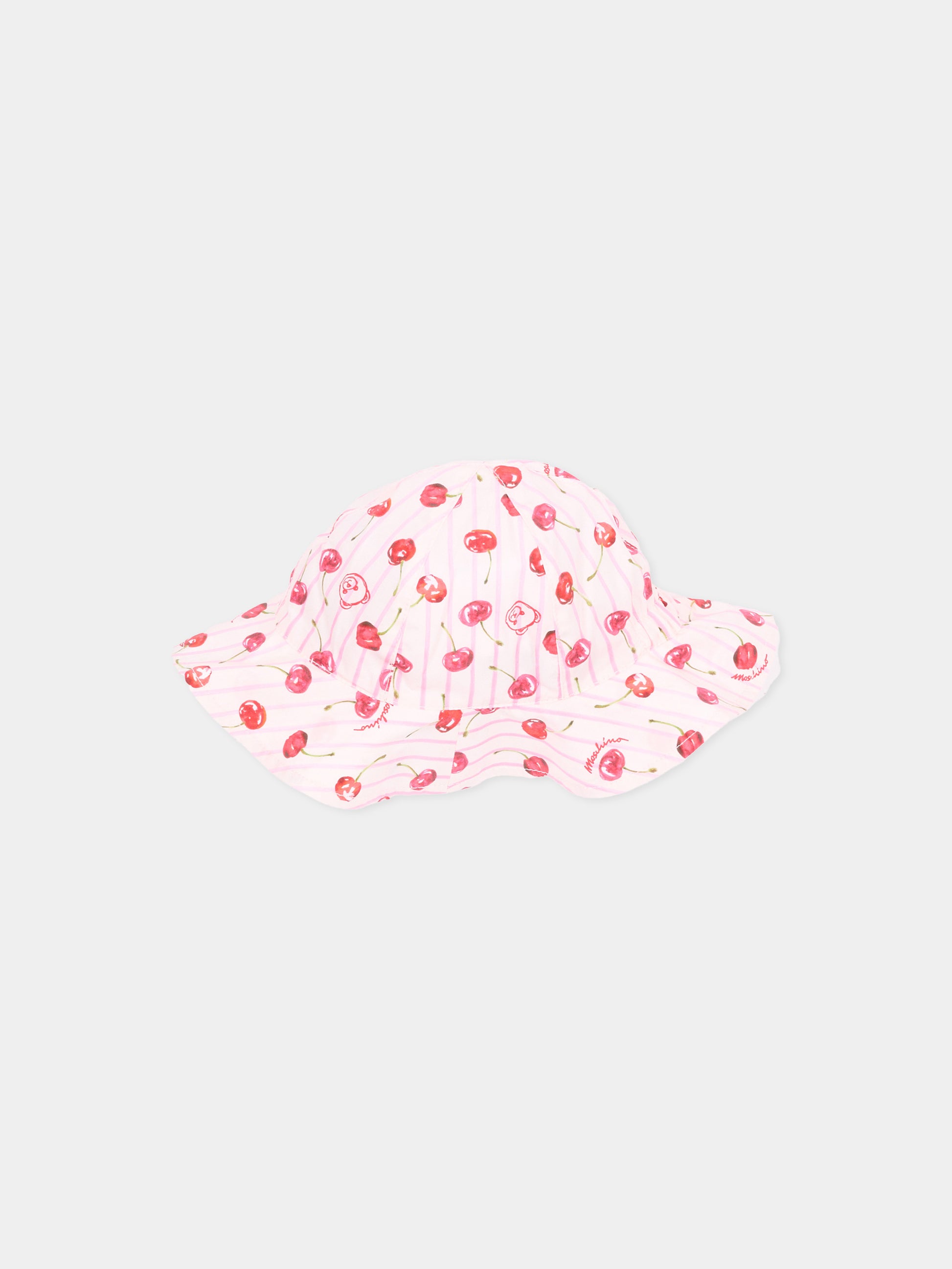 Cloche rosa per neonata con stampa ciliegie,Moschino Kids,MDX028 LLB66 83658